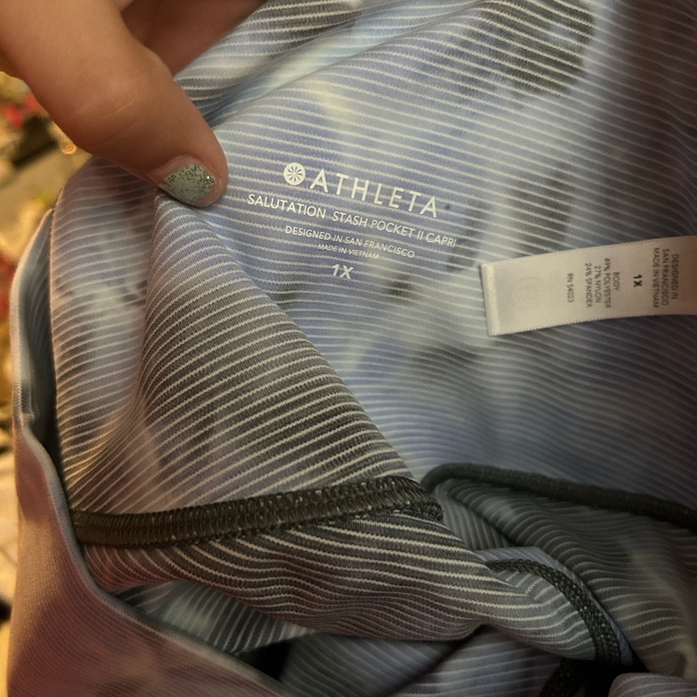 Athleta Blue and Gray Striped Leggings